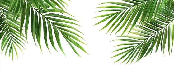 Obraz premium Two palm fronds isolated on white background, perfect for tropical design.