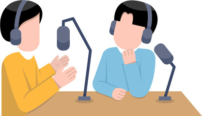 Men Recording Podcast Flat Illustration