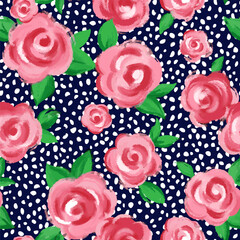 Retro rose pattern. Floral seamless background with irregular dot. Design for fashion textiles, fabric, print, graphics, backgrounds and crafts.