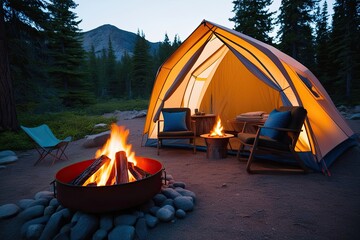 Serene Outdoor Wilderness Camping with Cozy Campfire and Tent Experience