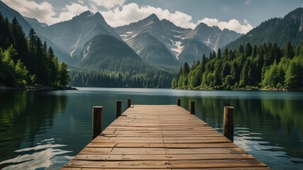 Serene Mountain Lake with Wooden Dock