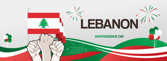 Lebanon independence day creative banner in flag colors. Modern abstract art for holiday celebration, national day greeting card, web header, poster sport and music event. Horizontal background