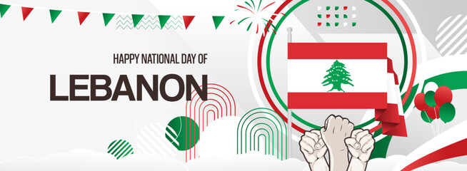 Lebanon independence day creative banner in flag colors. Modern abstract art for holiday celebration, national day greeting card, web header, poster sport and music event. Horizontal background