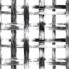 Abstract black and white grid pattern with brush strokes.