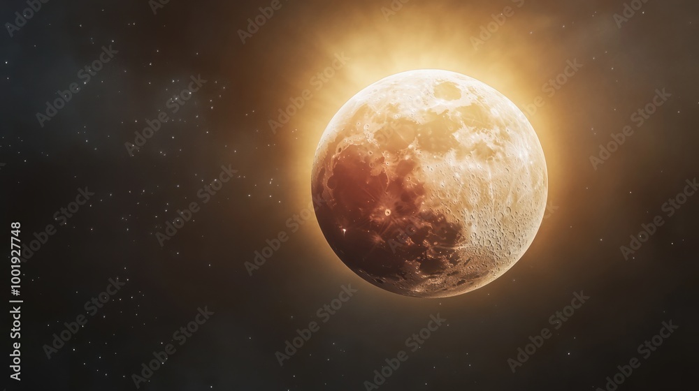 Wall mural a lunar eclipse capturing the gradual shadow passing over the moon, creating a dramatic and celestia