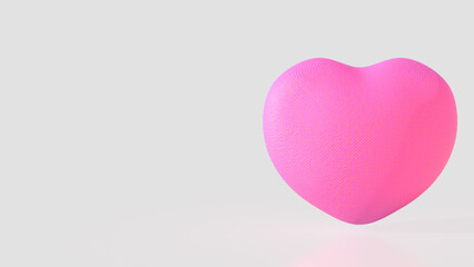 The pink Heart on white background  for love concept 3d rendering.