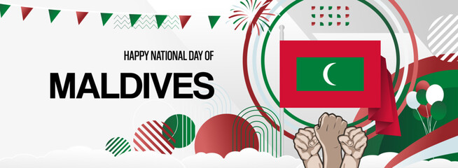 Maldives national day creative banner in flag colors. Modern abstract art for holiday celebration, independence day greeting card, web header, poster sport and music event. Horizontal size