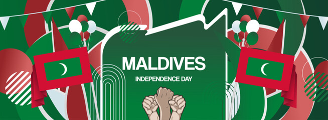 Obraz premium Maldives national day creative banner in flag colors. Modern abstract art for holiday celebration, independence day greeting card, web header, poster sport and music event. Horizontal size