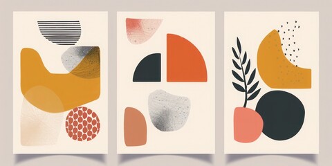 Contemporary mid-century modern boho posters: collection of minimalistic abstract shapes for postcards, covers, wallpaper, and wall art, perfect for trendy home decor.