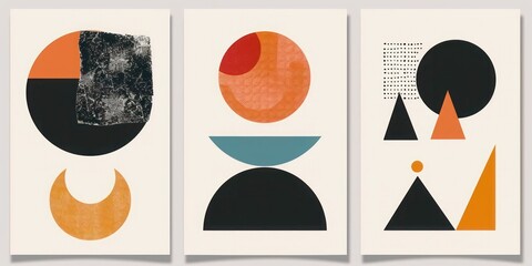 Mid-century modern boho poster templates: abstract shapes for postcards, covers, wallpaper, wall art, and home decor, perfect for minimalistic and contemporary design lovers.