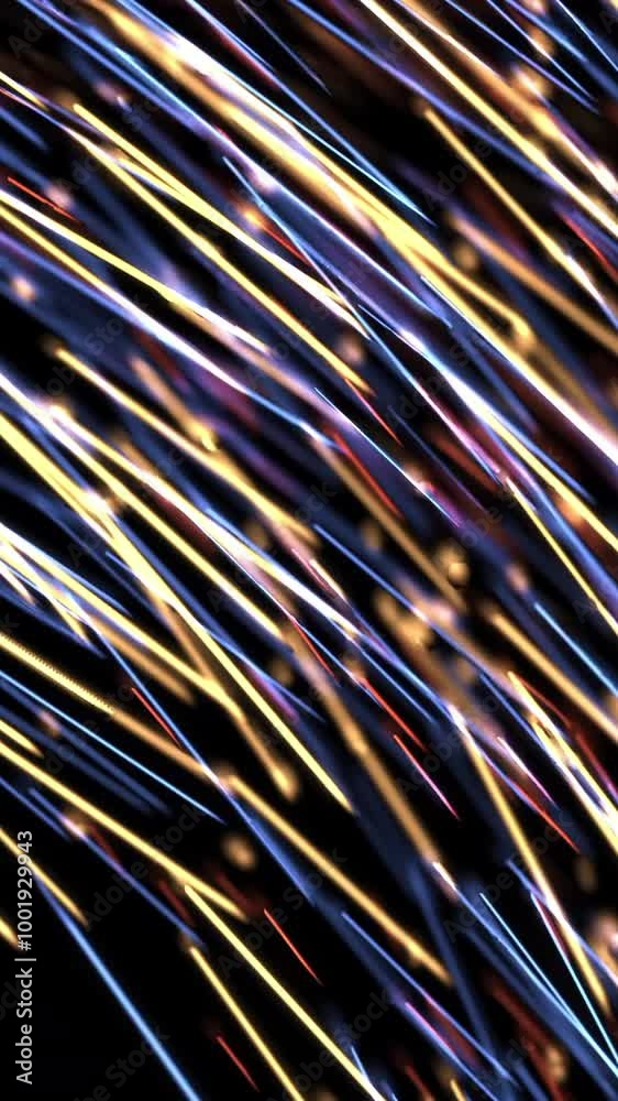 Poster abstract flow of lines and dots. animation. beautiful colorful motion of short bright dashes and tin