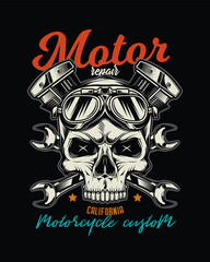 Vintage custom motorcycle poster. Original vector illustration in vintage style isolated on black background. T-shirt design.