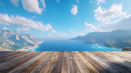 Perspective from a wooden viewing platform, with the ocean stretching infinitely ahead