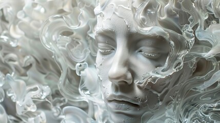 Abstract Face with Flowing Liquid Texture - Digital Art