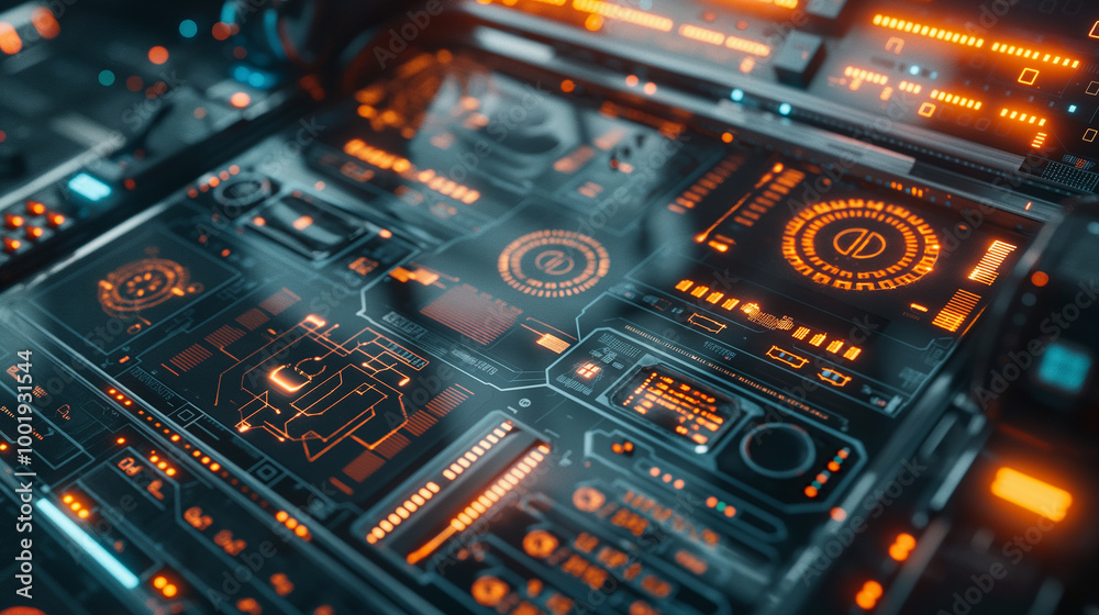 Poster a complex digital interface with glowing algorithmic lines and ai icons, surrounded by abstract, flo