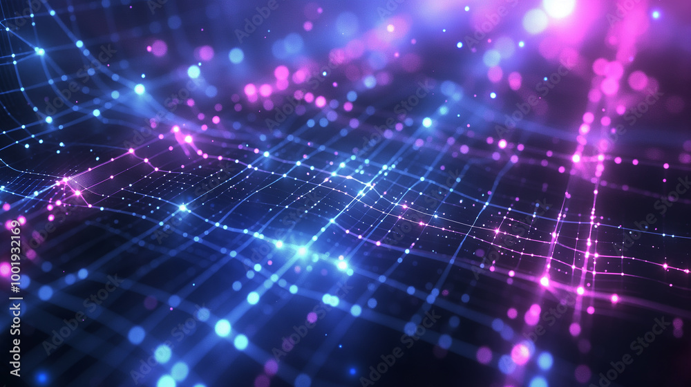 Poster abstract ai neural network with glowing nodes and digital pathways, resembling a brain's synapses, s