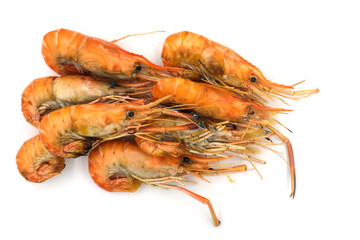 Grilled shrimp on a white background. Seafood. Natural symptoms