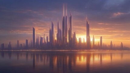 Naklejka premium Stunning Skyline in Golden Sunrise Glow