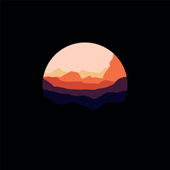 Obraz premium Nature mountains landscape illustration in circle.