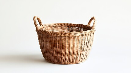 Obraz premium Wicker basket with handles on white background