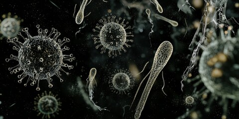 Obraz premium Detailed Rendering of Pathogenic Cells in Action