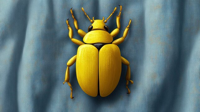 A stunning golden beetle perched on soft gray fabric, illuminated beautifully in natural light for a modern, artistic touch.