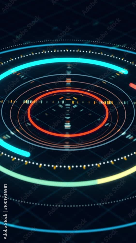 Poster future and innovation concept. animation. abstract animation of circular graph with digits on the da