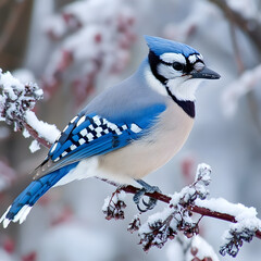 blue jay in the snow