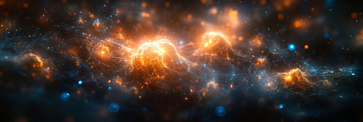 Fototapeta premium Abstract cosmic background with orange and blue lights.