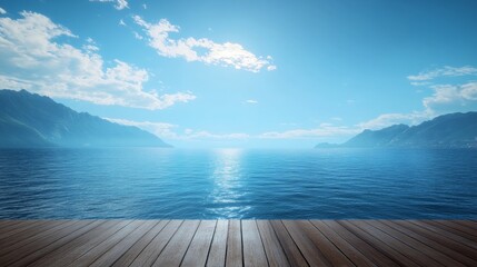 Standing on a wooden deck, the ocean stretches infinitely ahead