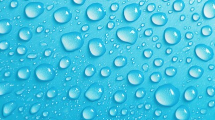 Stunning closeup of water droplets on a blue surface, showcasing a refreshing connection to nature and hydration.