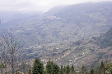 The village at Laohuzui terrace in Yunnan, China