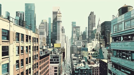 Urban Manhattan Cityscape with Clean Background