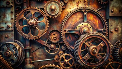 Vintage industrial machine with rusted metal parts and gears, vintage, old, industrial, machine, equipment, rusted, metal
