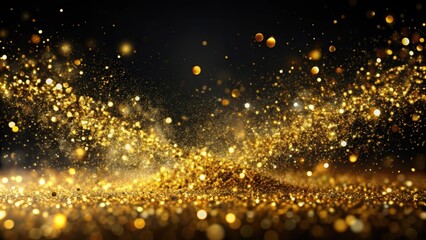 Obraz premium Luxurious and futuristic gold dust and particles on a black background , gold, dust, particles, glittering