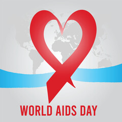 World aids day poster design blue ribbon and red heart ribbon.