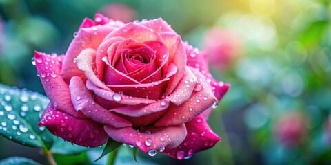 Beautiful rose with water droplets in a garden , bloom, nature, flora, petals, raindrops, fresh, delicate, beauty, dew, garden