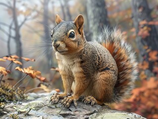Fototapeta premium Close-up Portrait of a Squirrel in the Autumn Forest