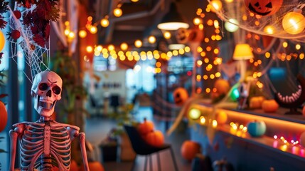 Obraz premium Eerie Halloween Decor in Office Lobby Setting