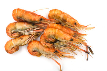 Grilled shrimp on a white background. Seafood. Natural symptoms