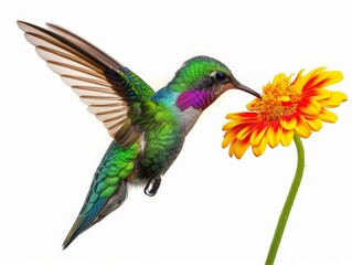 Hummingbird Feeding on a Flower Isolated On White