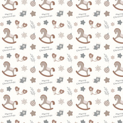 Graphic collection of scandinavian christmas with seamless pattern