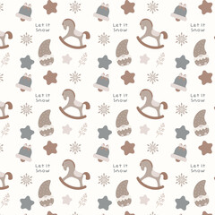 Graphic collection of scandinavian christmas with seamless pattern