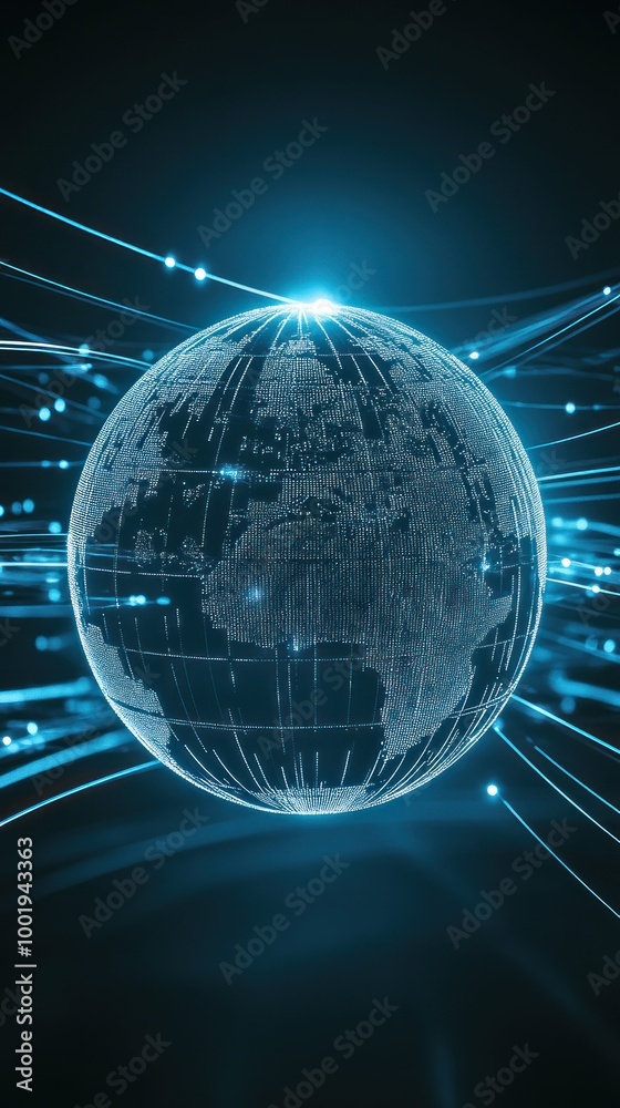 Canvas Prints A glowing digital globe surrounded by dynamic light lines, symbolizing connectivity and technology.