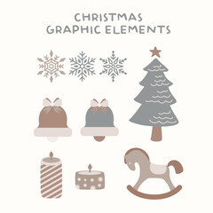 Graphic collection of scandinavian christmas with seamless pattern