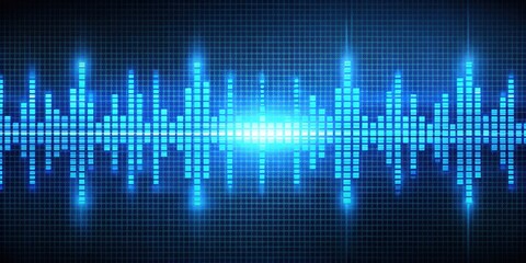 Fototapeta premium Audio waveform blue equalizer on a digital screen , music, sound waves, visualization, frequency, technology, digital