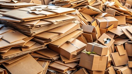 Pile of flattened cardboard boxes for recycling and eco-friendly packaging solutions , recycling, reuse