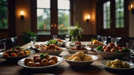Dinner Table with Appetizing Dishes