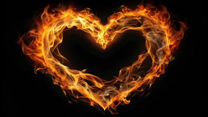 Fototapeta premium Heart made of fire in black and orange , heart, fire, burning, passionate, love, flaming, hot, fiery, intense, glowing, warmth