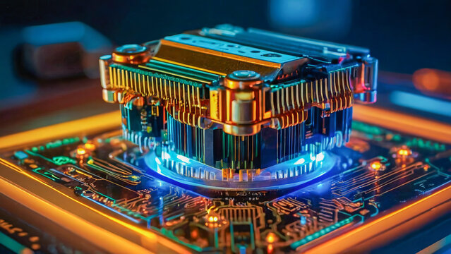 AI-generated Image of electronic circuitry a closeup of interconnected electronic components, such as resistors, transistors, capacitors, inductors, and diodes